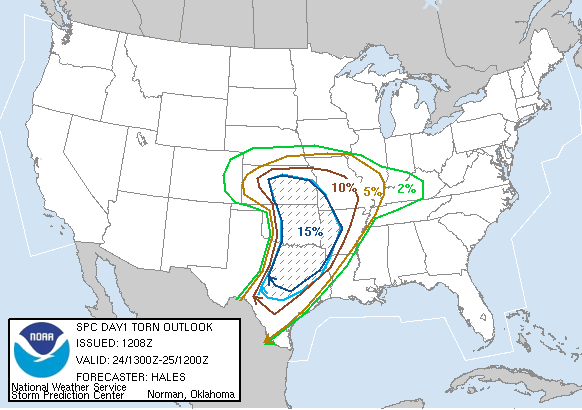20070424 1300 UTC Day 1 Tornado Probabilities Graphic
