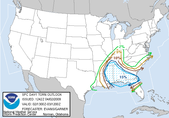 20090402 1300 UTC Day 1 Tornado Probabilities Graphic