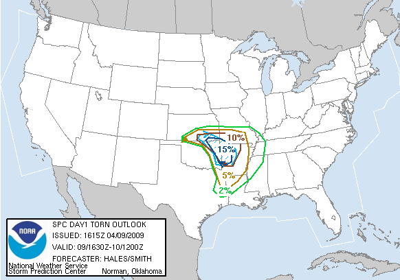 20090409 1630 UTC Day 1 Tornado Probabilities Graphic