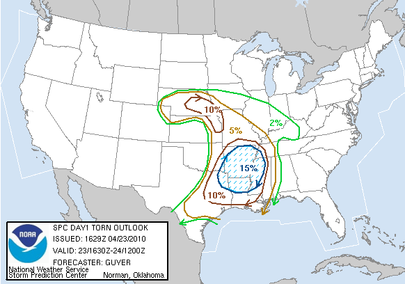 20100423 1630 UTC Day 1 Tornado Probabilities Graphic