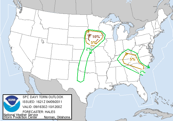 20110409 1630 UTC Day 1 Tornado Probabilities Graphic