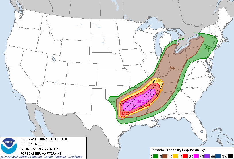 20110426 1630 UTC Day 1 Tornado Probabilities Graphic