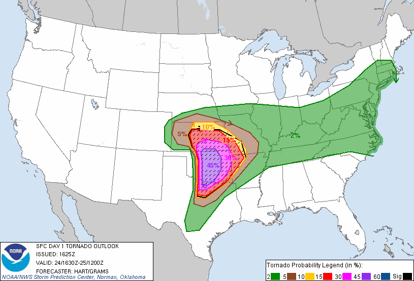 20110524 1630 UTC Day 1 Tornado Probabilities Graphic