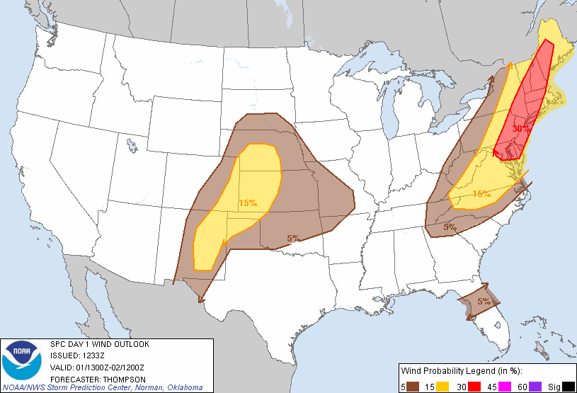 20110601 1300 UTC Day 1 Damaging Wind Probabilities Graphic