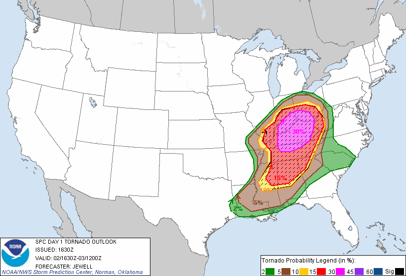 20120302 1630 UTC Day 1 Tornado Probabilities Graphic
