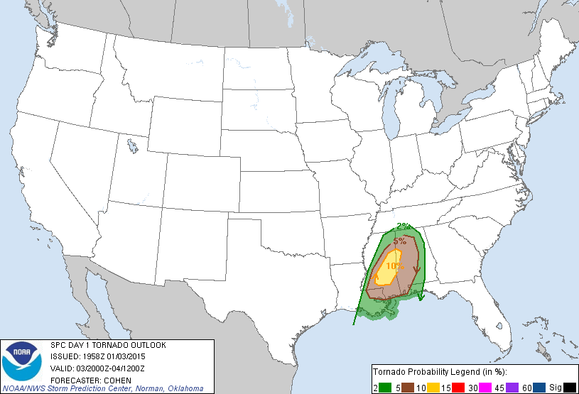 20150103 2000 UTC Day 1 Tornado Probabilities Graphic