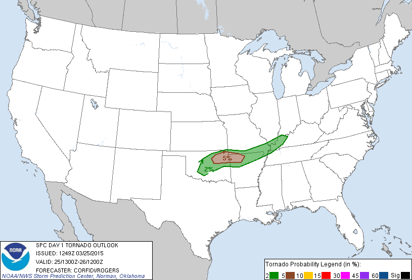 20150325 1300 UTC Day 1 Tornado Probabilities Graphic