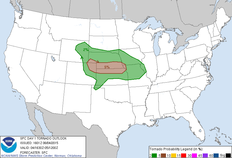 20150604 1630 UTC Day 1 Tornado Probabilities Graphic