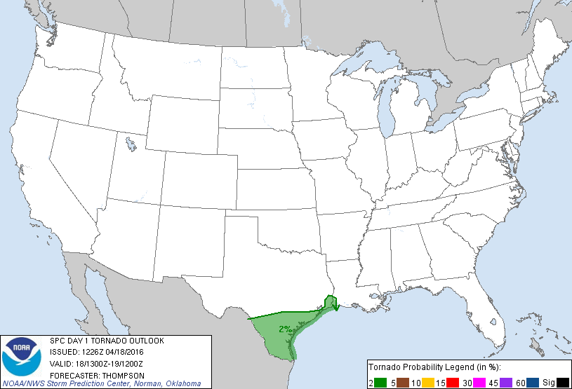 20160418 1300 UTC Day 1 Tornado Probabilities Graphic