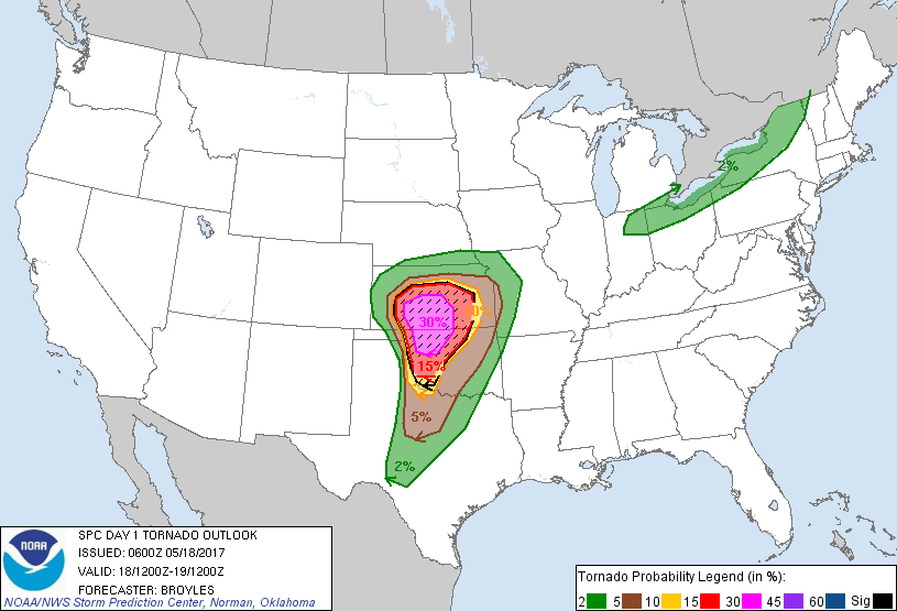 20170518 1200 UTC Day 1 Tornado Probabilities Graphic