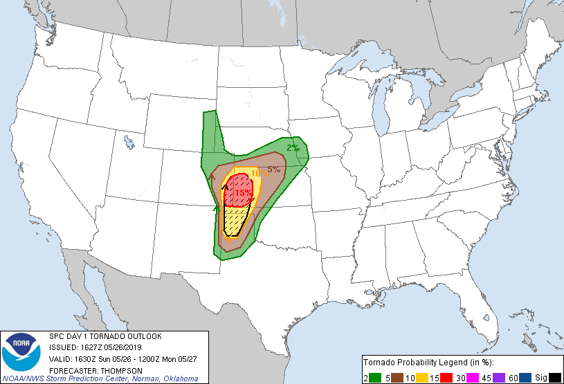 20190526 1630 UTC Day 1 Tornado Probabilities Graphic
