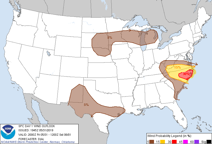 20190531 2000 UTC Day 1 Damaging Wind Probabilities Graphic