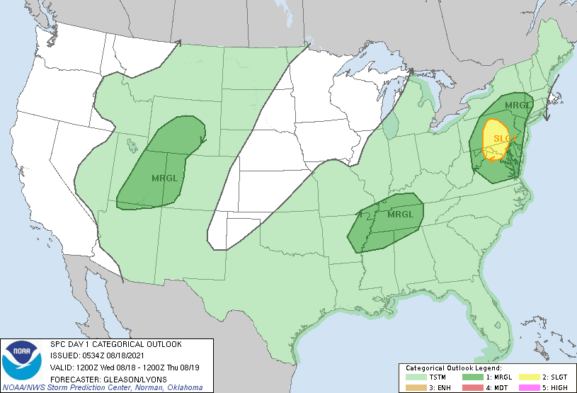 Storm Prediction Center Aug 18, 2021 0600 Utc Day 1 Convective Outlook