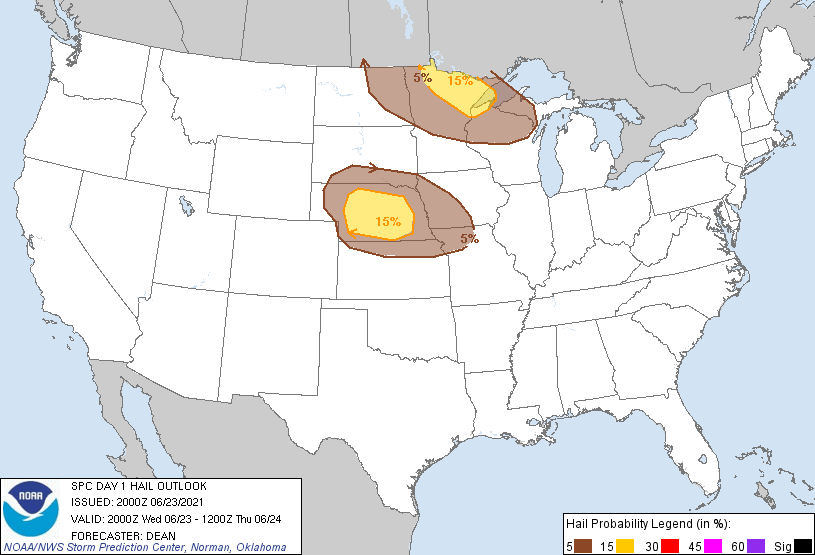 20210623 2000 UTC Day 1 Large Hail Probabilities Graphic