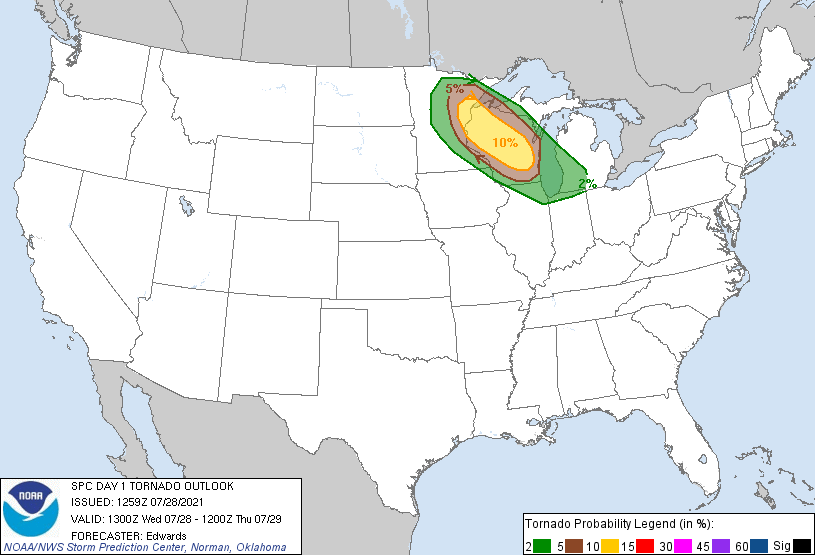 20210728 1300 UTC Day 1 Tornado Probabilities Graphic