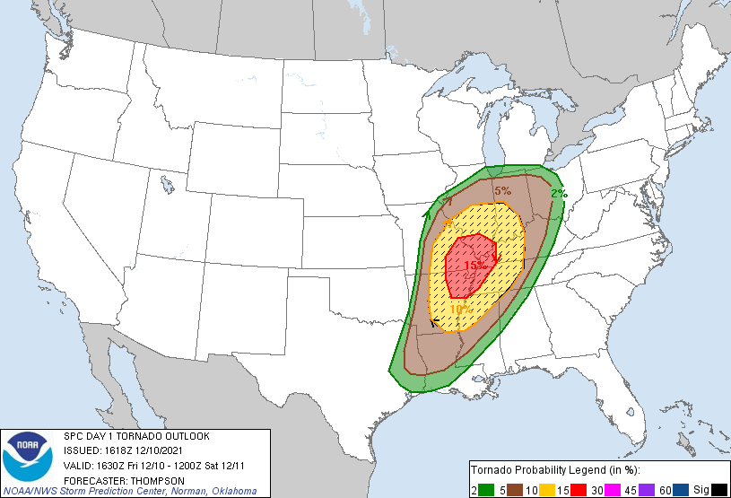 20211210 1630 UTC Day 1 Tornado Probabilities Graphic