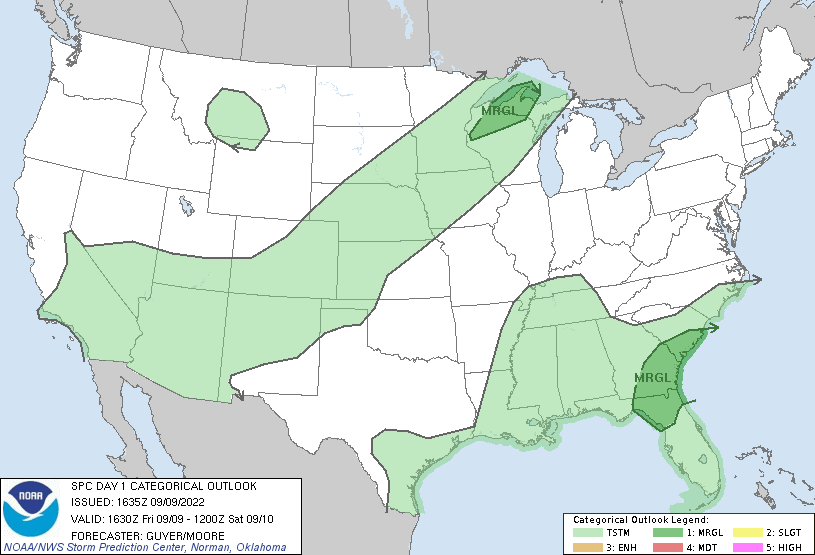 Storm Prediction Center Sep 9, 2022 1630 UTC Day 1 Convective Outlook