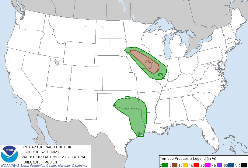 20230513 1630 UTC Day 1 Tornado Probabilities Graphic