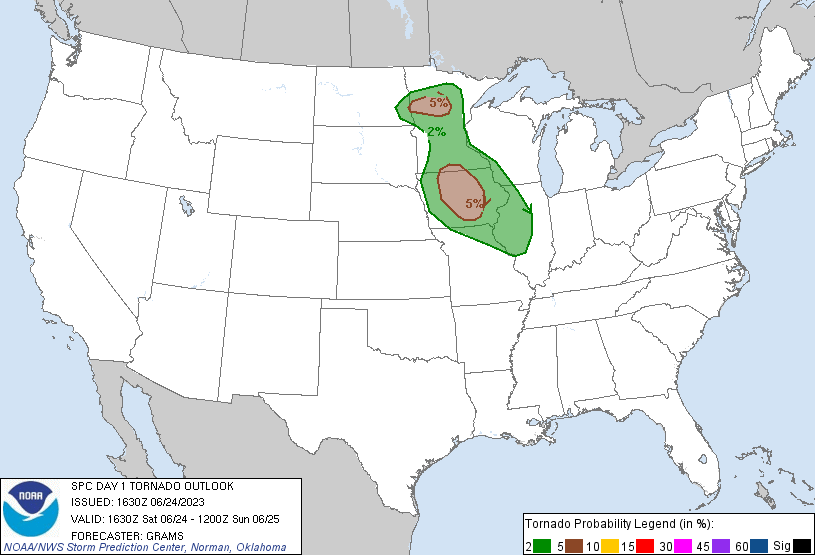 20230624 1630 UTC Day 1 Tornado Probabilities Graphic