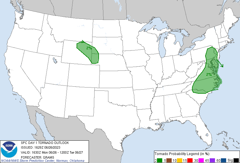 20230626 1630 UTC Day 1 Tornado Probabilities Graphic