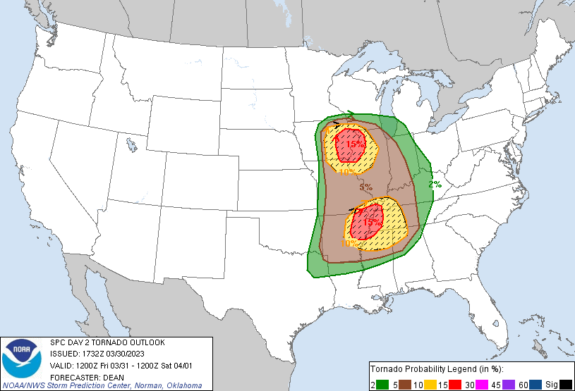 20230330 1730 UTC Day 2 Tornado Probabilities Graphic
