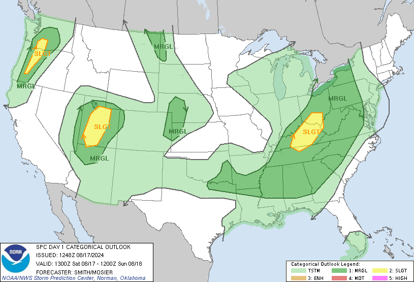 Storm Prediction Center Aug 17, 2024 1300 UTC Day 1 Convective Outlook