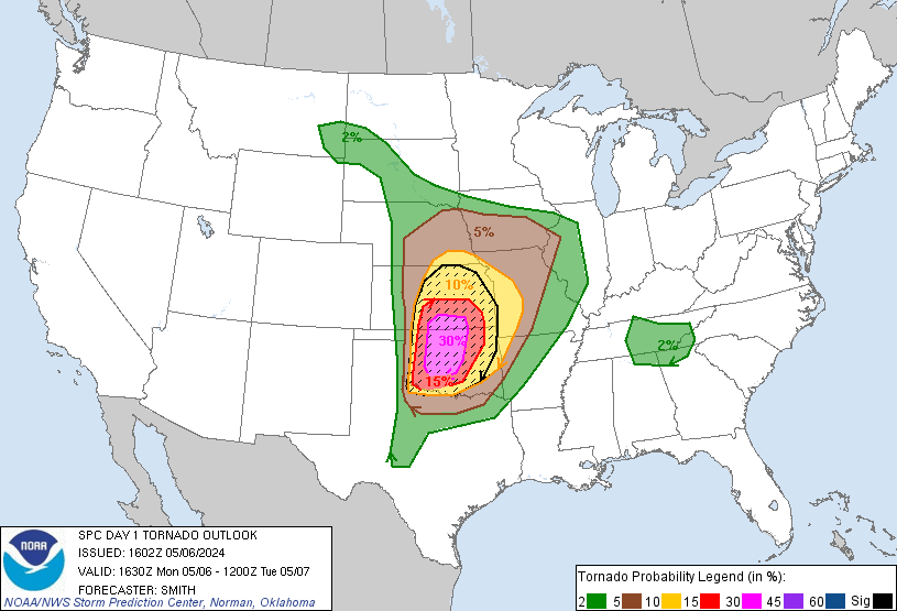 20240506 1630 UTC Day 1 Tornado Probabilities Graphic