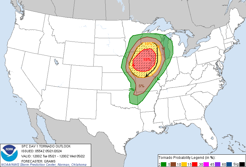 20240521 1200 UTC Day 1 Tornado Probabilities Graphic