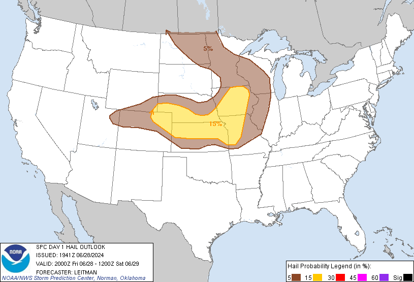 20240628 2000 UTC Day 1 Large Hail Probabilities Graphic