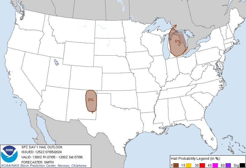 20240705 1300 UTC Day 1 Large Hail Probabilities Graphic