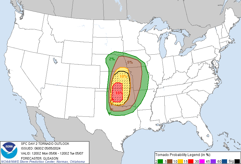 20240505 0600 UTC Day 2 Tornado Probabilities Graphic