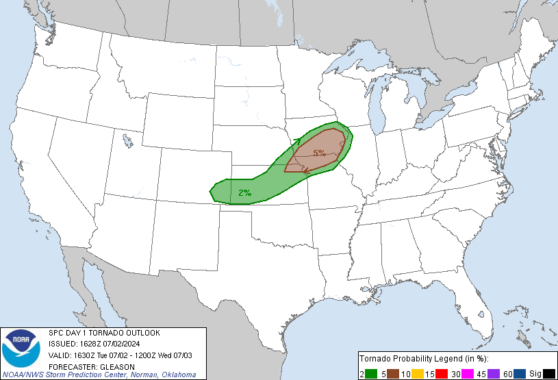map of today's tornado threat areas