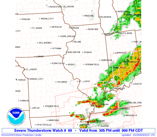 Storm Prediction Center Severe Thunderstorm Watch 89