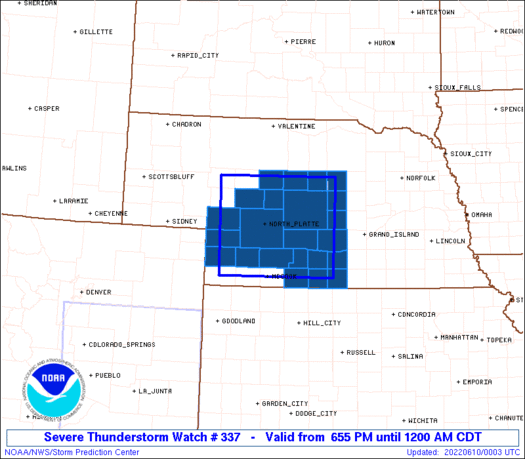 Initial List of Counties in SPC Severe Thunderstorm Watch 337 (WOU)